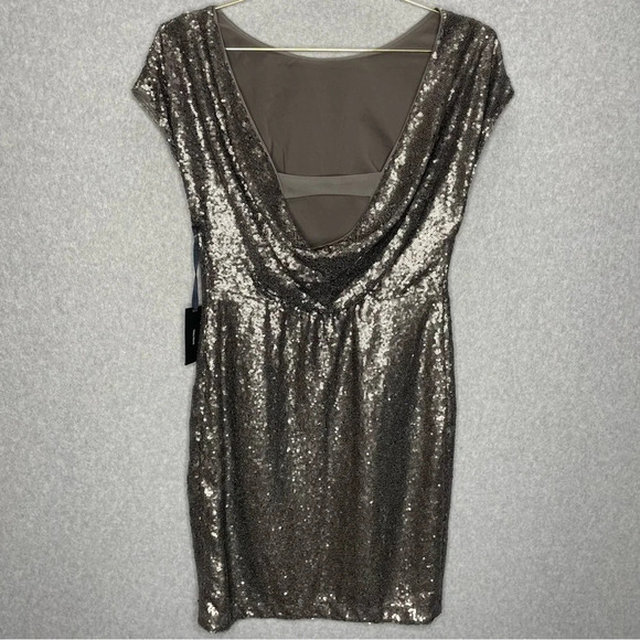 Vera Wang Sequin Sheath Cowl Back Pewter Holiday Party Dress - Picture 8 of 9